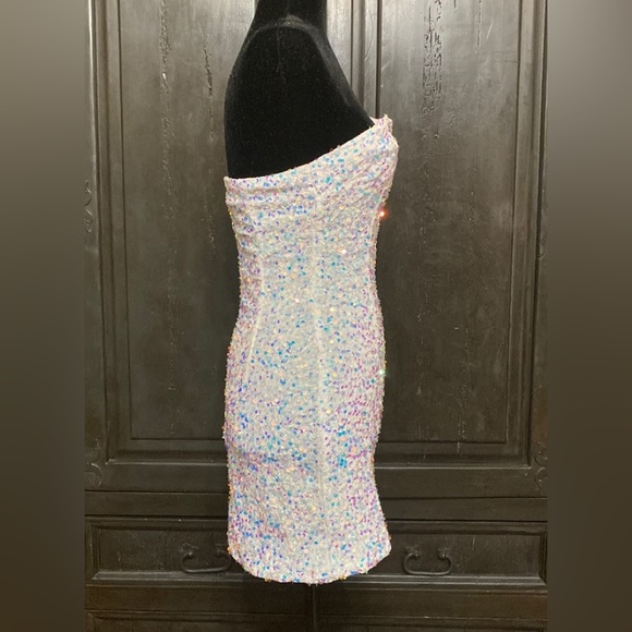 Molicuty Purple Sequins with One thin strap white dress. Size Small - Picture 2 of 11